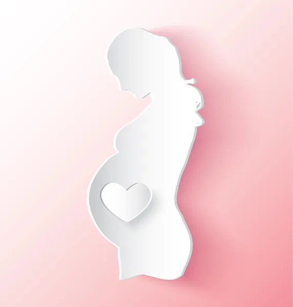 Embarazada mujer con corazón sobre vientre pelando lejos como una etiqueta engomada — Archivo Imágenes Vectoriales