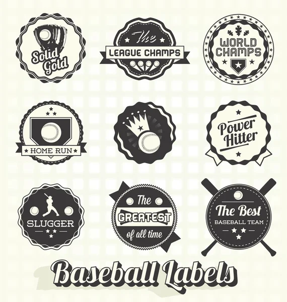 Vector här: Retro Baseball League mästare etiketter — Stock vektor