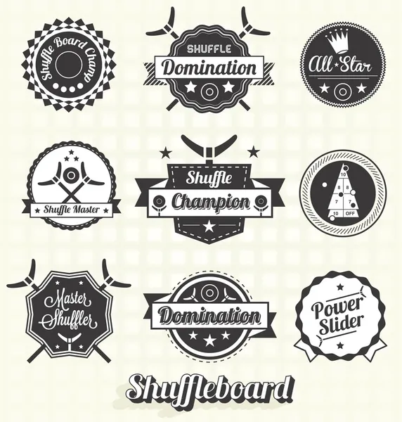 Ensemble vectoriel : Étiquettes et icônes Vintage Shuffleboard — Image vectorielle