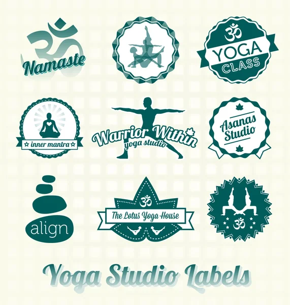 Conjunto de vectores: Etiquetas e iconos del estudio de yoga — Vector de stock