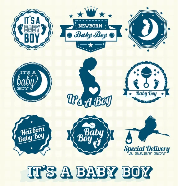 Ensemble vectoriel : c'est un bébé garçon étiquettes et icônes — Image vectorielle