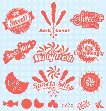 Vektör ayarlayın: Retro Candy Shop Etiketler ve simgeler