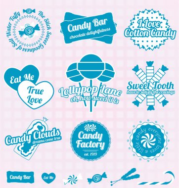 Vektör ayarlayın: Retro Candy Shop Etiketler ve simgeler