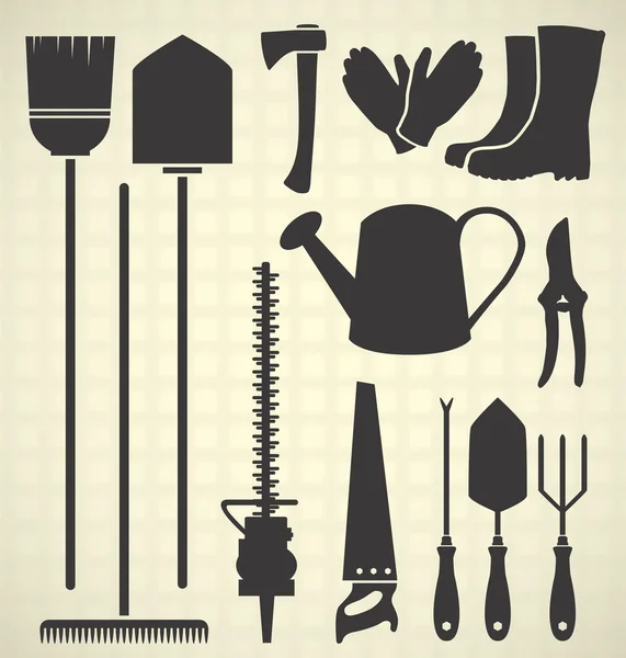 Ensemble vectoriel : Silhouettes d'outils de jardin — Image vectorielle