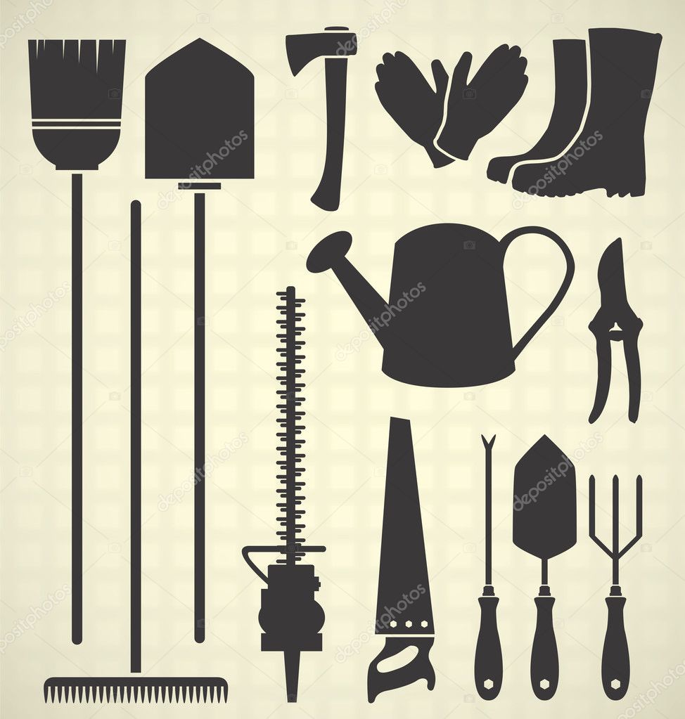 Download Vector Set: Garden Tool Silhouettes — Stock Vector ...