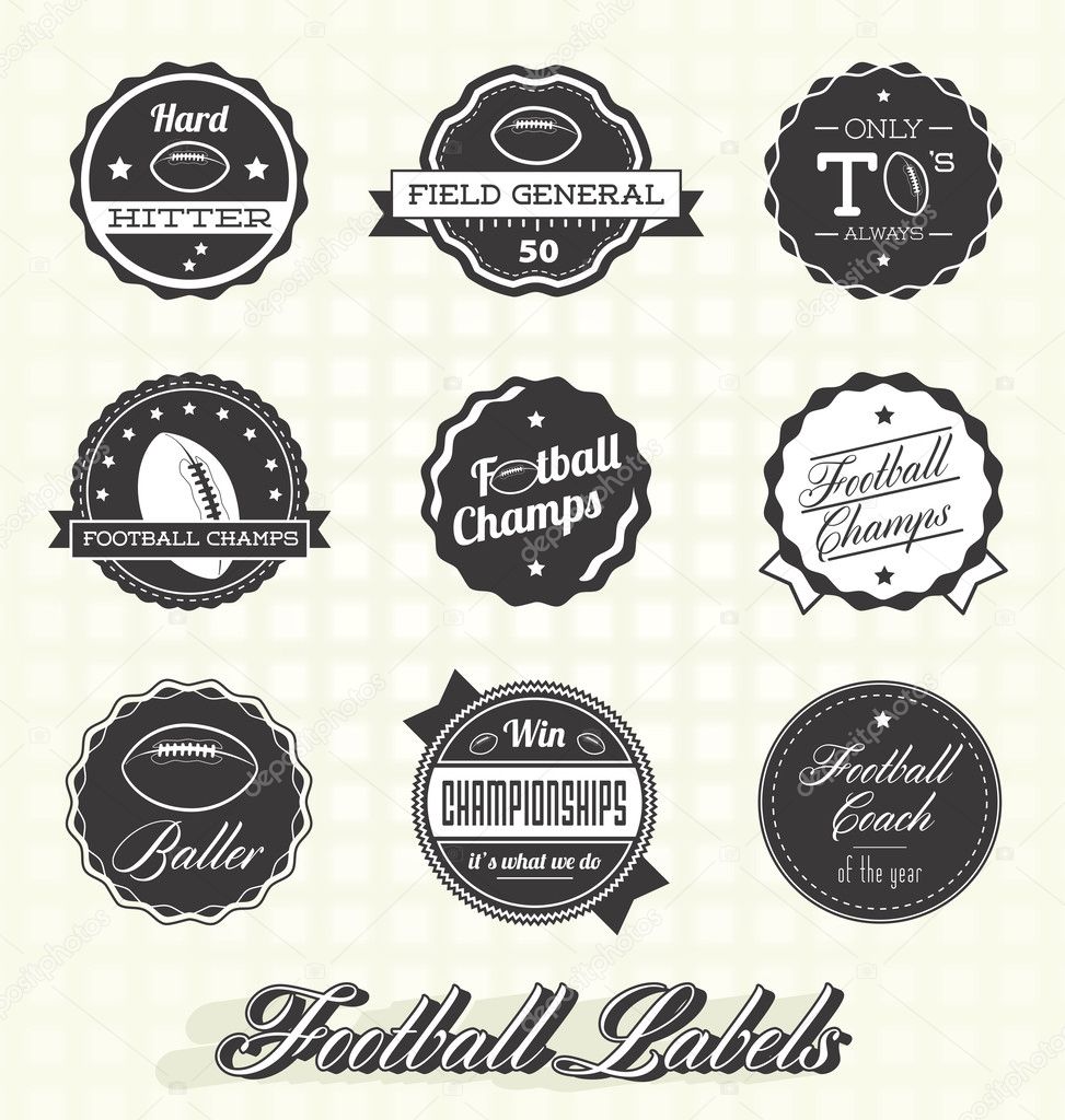 Collection of retro style football champion labels and icons