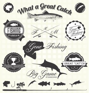 Vector Set: Retro Gone Fishing Labels and Icons clipart