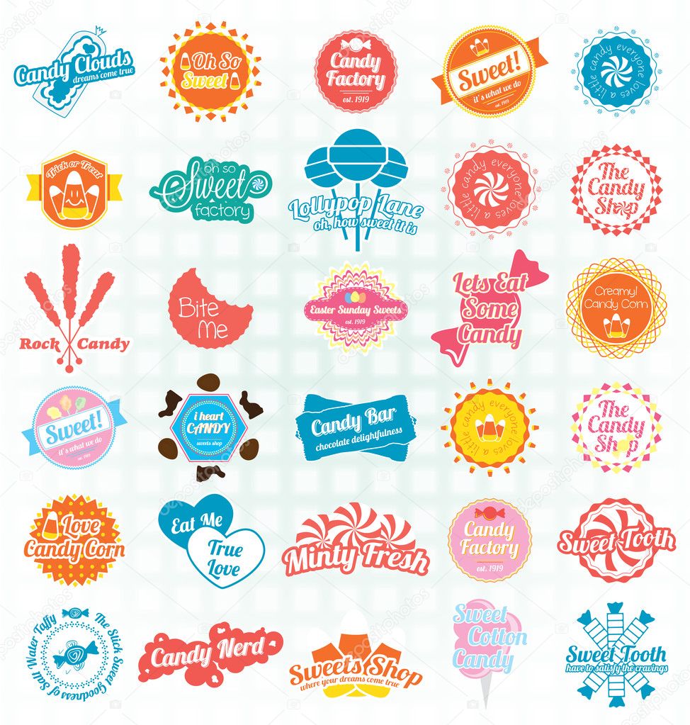 Vector Set: Retro Candy and Sweets Labels and Icons