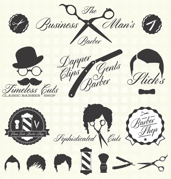 Set de vectores: Etiquetas e iconos de la peluquería retro — Vector de stock