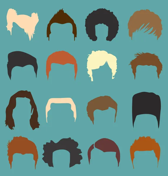 Vector Set: Men's Hairstyle Silhouettes in Color — Stock Vector