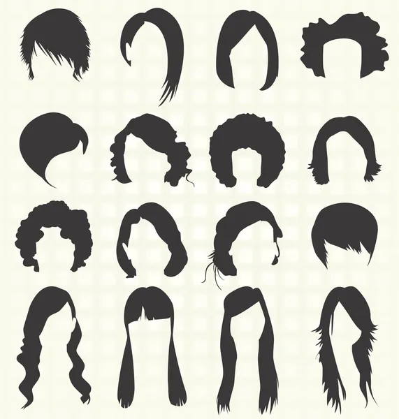 Vector Set: Woman's Hairstyle Silhouettes — Stock Vector