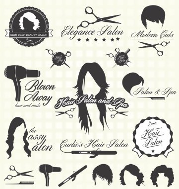 Vector Set: Retro Hair Salon Labels and Icons