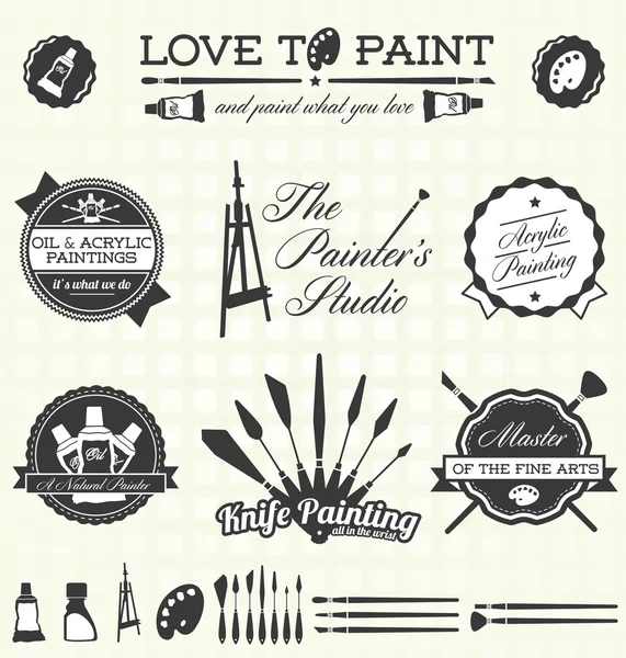 Vector Set: Retro Painter Labels and Icons — Stock Vector
