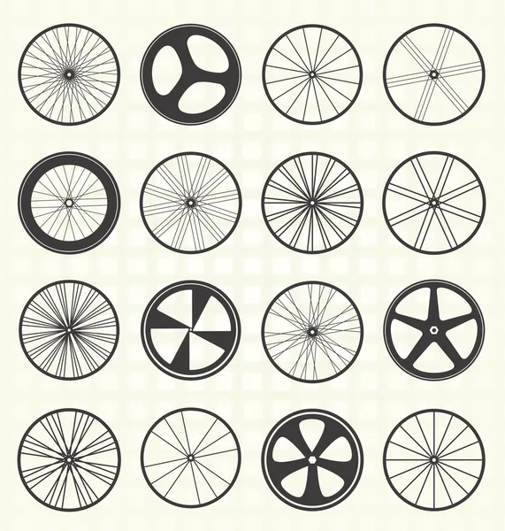 Conjunto de vectores: siluetas de rueda de bicicleta Gráficos vectoriales