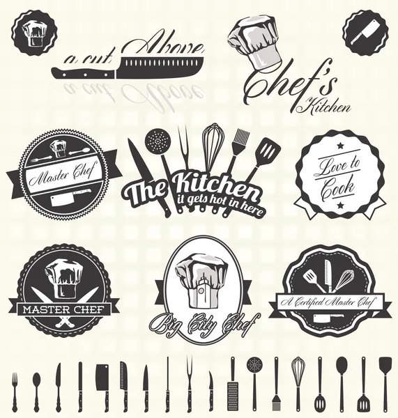 Conjunto de vectores: Etiquetas e iconos del chef maestro retro Vector De Stock