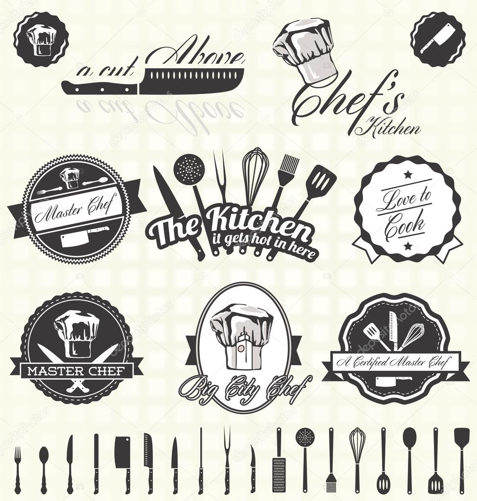 Collection of vintage style master chef labels and logos