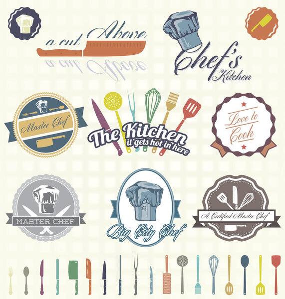 Vector Set: Retro Cooking and Chef Labels