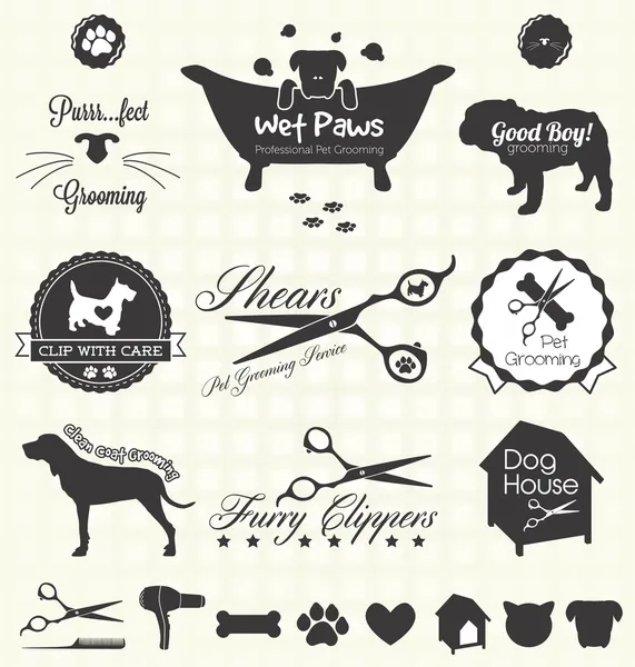 Vector Set: Pet Grooming Labels — Stock Vector