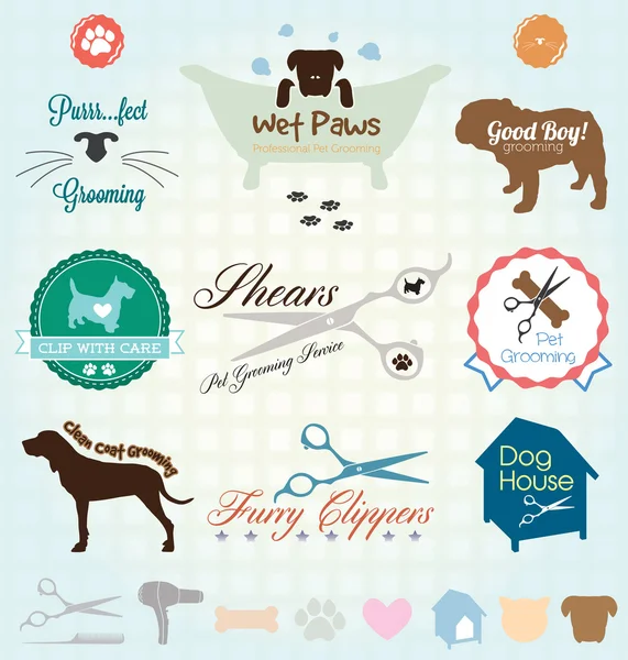 Conjunto de vectores: etiquetas de aseo para mascotas Ilustraciones de stock libres de derechos