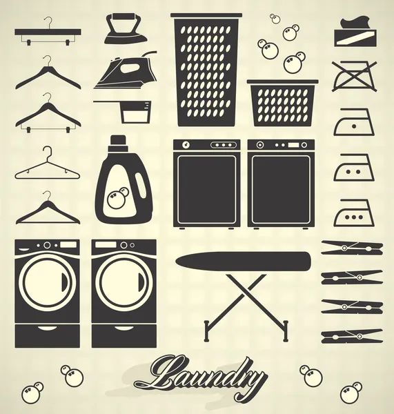 Vektör ayarlayın: Çamaşırhane Oda Etiketler ve simgeler — Stok Vektör