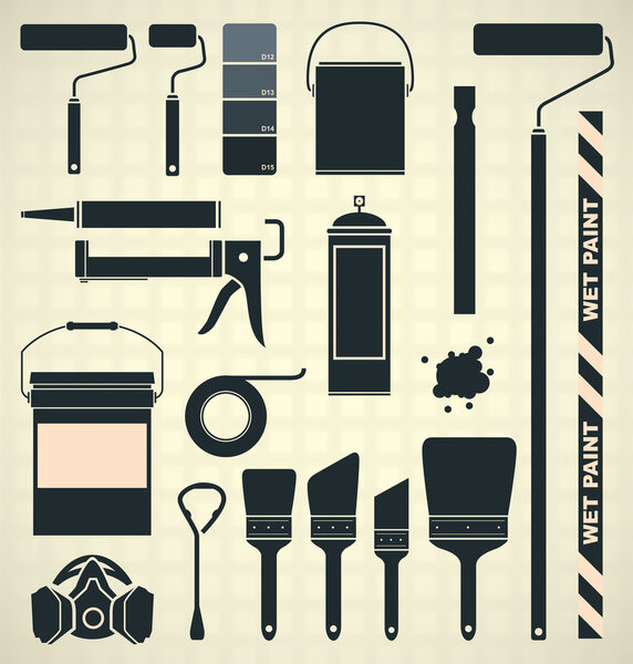 Vector Set: Painting Supply Silhouettes and Icons