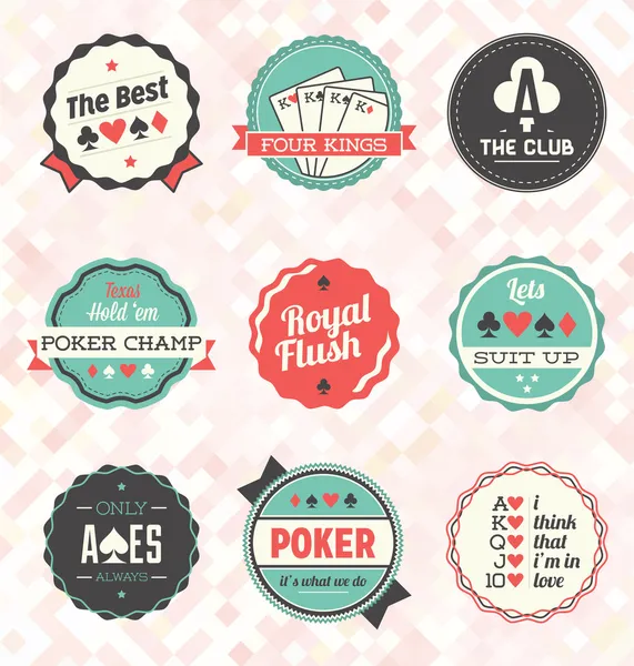 Ensemble vectoriel : étiquettes et icônes de poker rétro — Image vectorielle