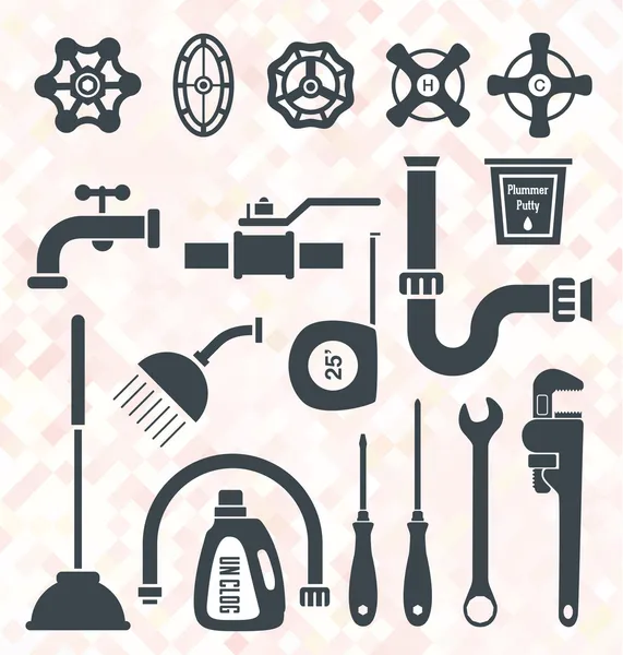 Vector Set: Plumbing Service Objects and Tools — Stock Vector