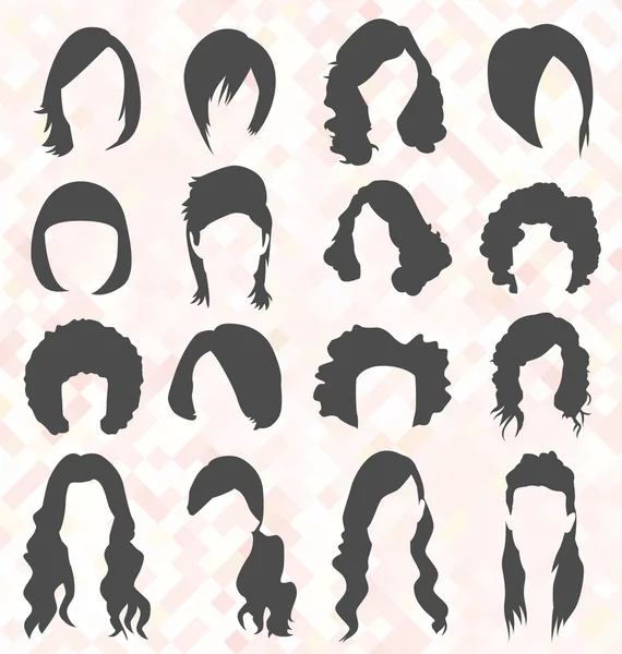 Vector Set: Woman 's Hair Style Silhouette — стоковый вектор