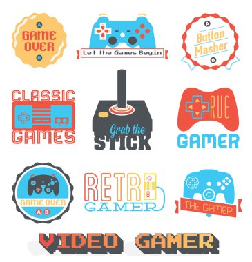 vektör hisse senedi: retro video oyun salonu etiketleri