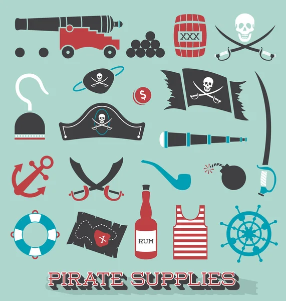 Wektor zestaw: pirat dostarcza ikony i symbole — Wektor stockowy