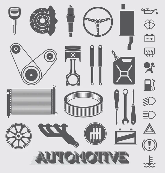 Vector Set: Automotive Parts and Icons — Stock Vector