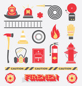 vektorové sada: hasič ploché ikony a symboly