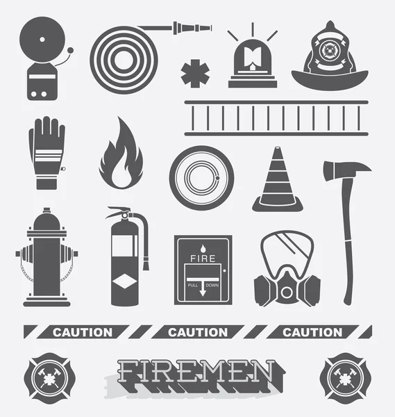 Vektor készlet: tűzoltó lapos ikonok és szimbólumok — Stock Vector