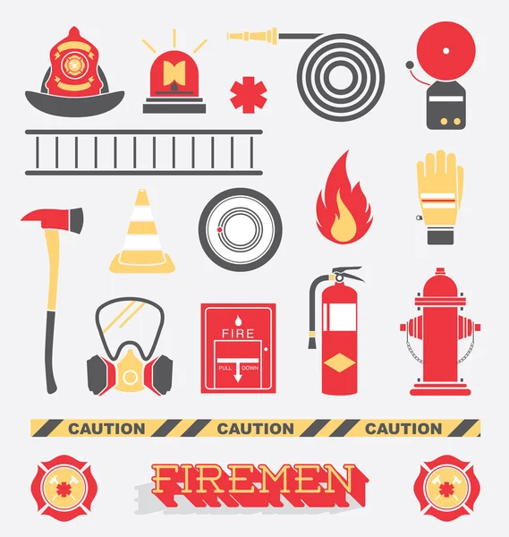 Vektor készlet: tűzoltó lapos ikonok és szimbólumok Stock Vektor