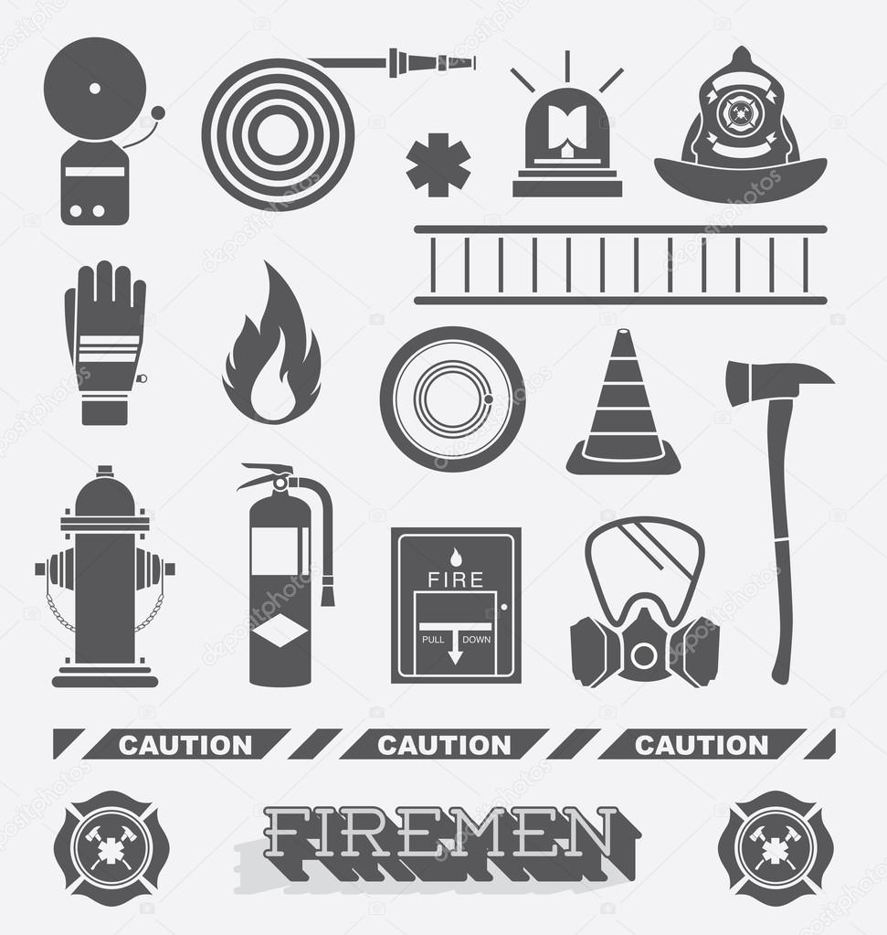 Vector Set: Firefighter Flat Icons and Symbols