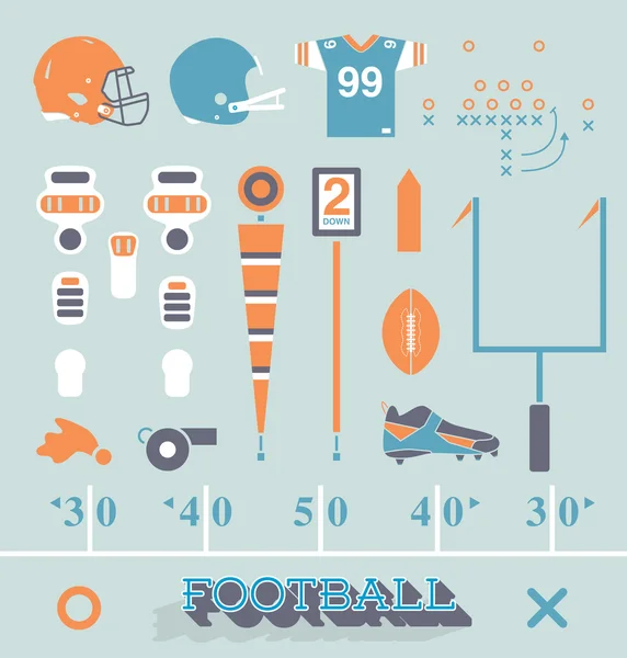 Vector Set: Football Equipment Icons and Symbols — Stock Vector