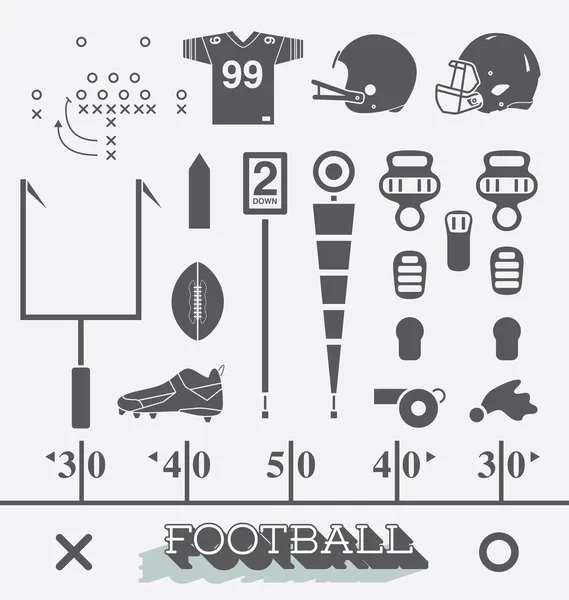 Vector Set: Football Equipment Icons and Symbols — Stock Vector