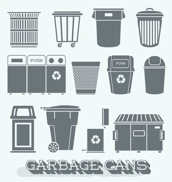 Vector Set: Garbage and Recycling Cans — Stock Vector