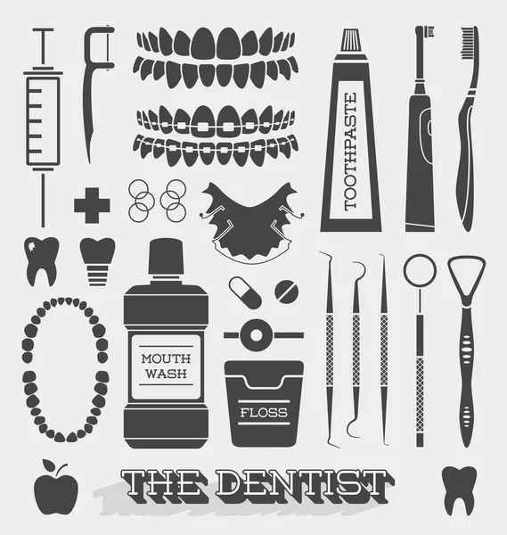 Vektor-Set: Symbole für Zahnarzt und Zahnpflege — Stockvektor