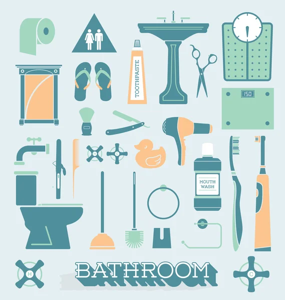 Vector Set: Bathroom Icons and Silhouettes — Stock Vector