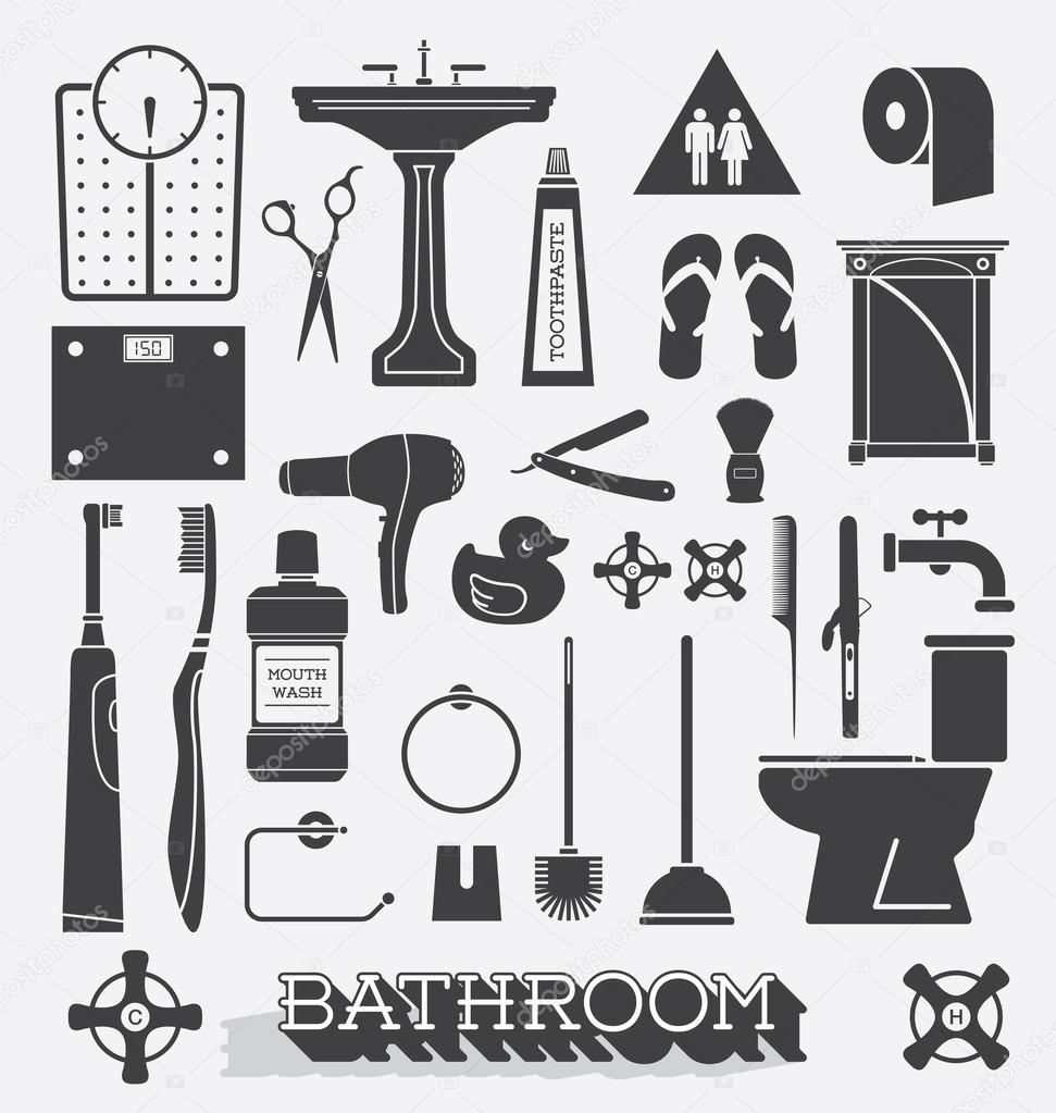 Vector Set: Bathroom Icons and Silhouettes