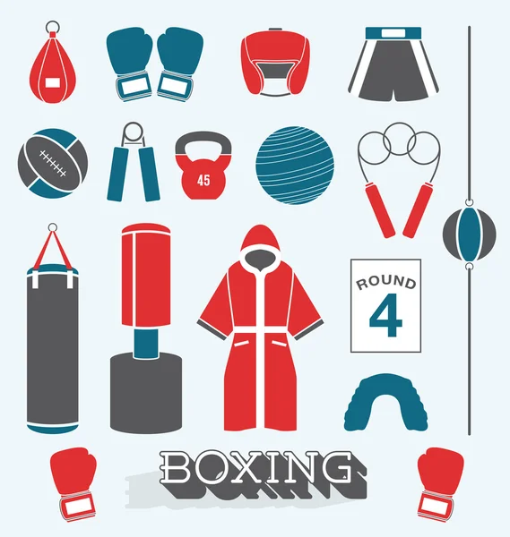 Conjunto de vectores: objetos de boxeo e iconos — Vector de stock