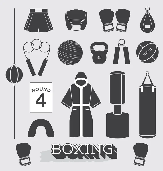 Векторный набор: Объекты бокса и иконы — стоковый вектор