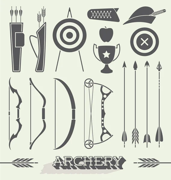 Vector Set: Archery Icons and Silhouettes — Stock Vector