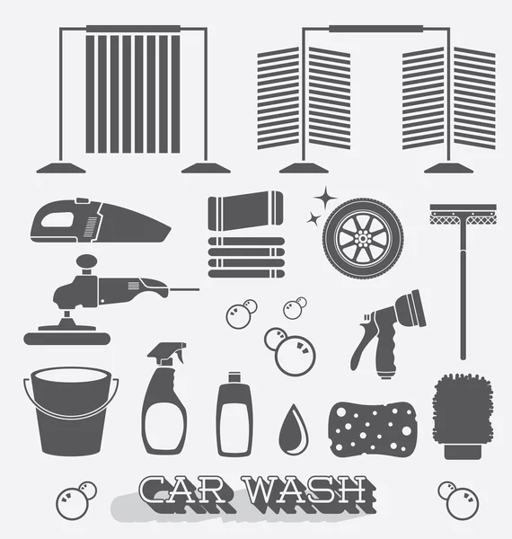 Vector Set: Car Wash Icons and Objects — Stock Vector