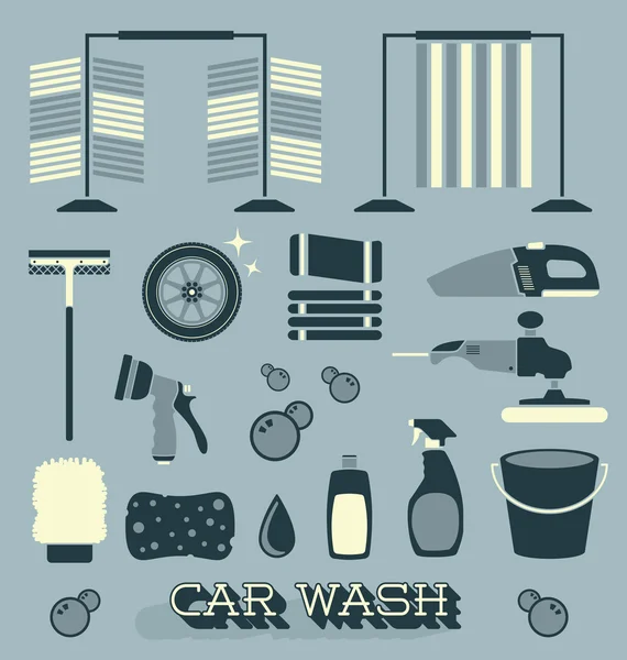 Vector Set: Car Wash Icons and Objects — Stock Vector