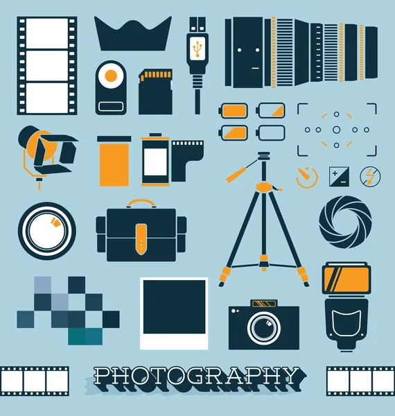 Vector Set: Photography and Camera Objects — Stock Vector