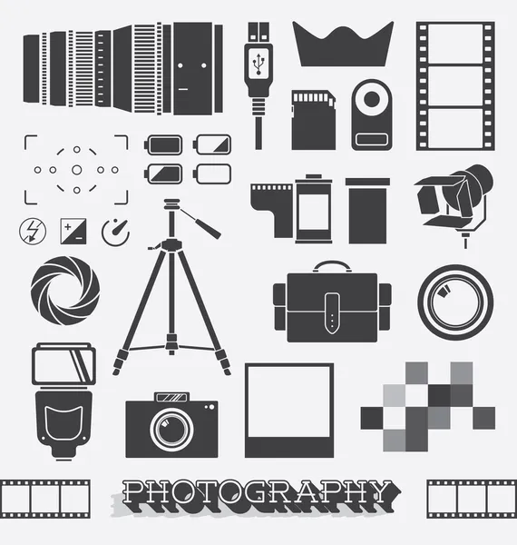 Векторний набір: об'єкти фотографії та камери — стоковий вектор