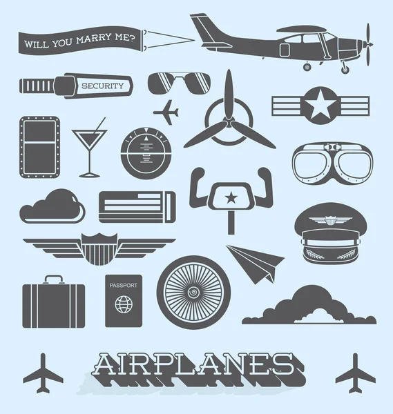 Ensemble vectoriel : Avions et icônes et objets de vol Illustration De Stock