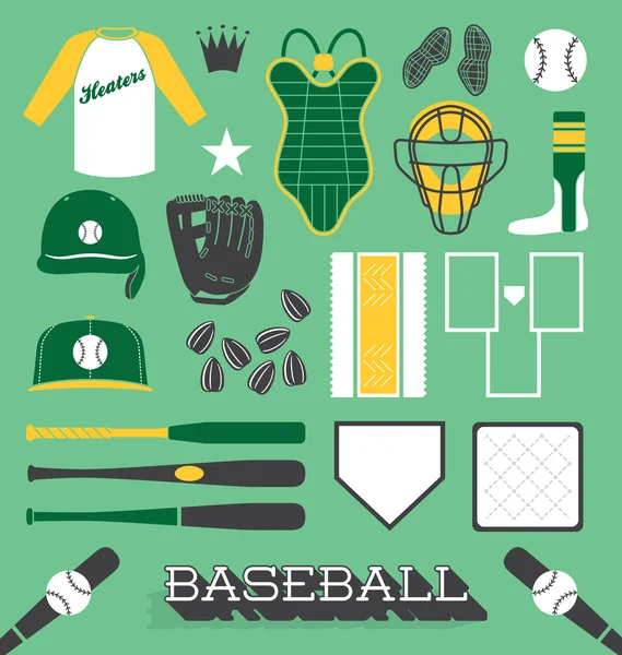 Ensemble vectoriel : objets et icônes de baseball — Image vectorielle